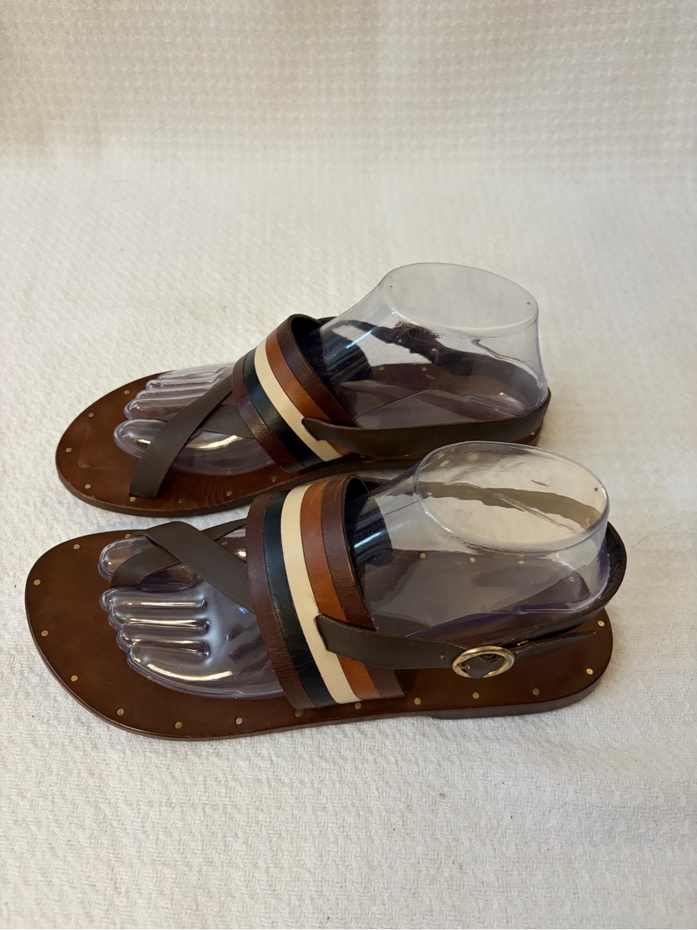 beek Sunbeam Stripe Euro-Summer Handmade Brown Leather Strappy Sandals Size 9 - Picture 3 of 13